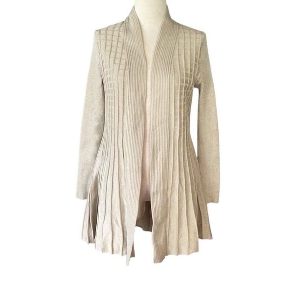 Tahari Women’s Fluted Cardigan Gold Lurex Cream Metallic Sz Large - Picture 1 of 11